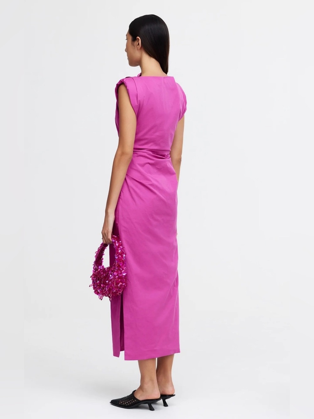 NWT Acler Bepton Midi Dress in fuchsia pink with boat neck and draped detailing. - Picture 4 of 12